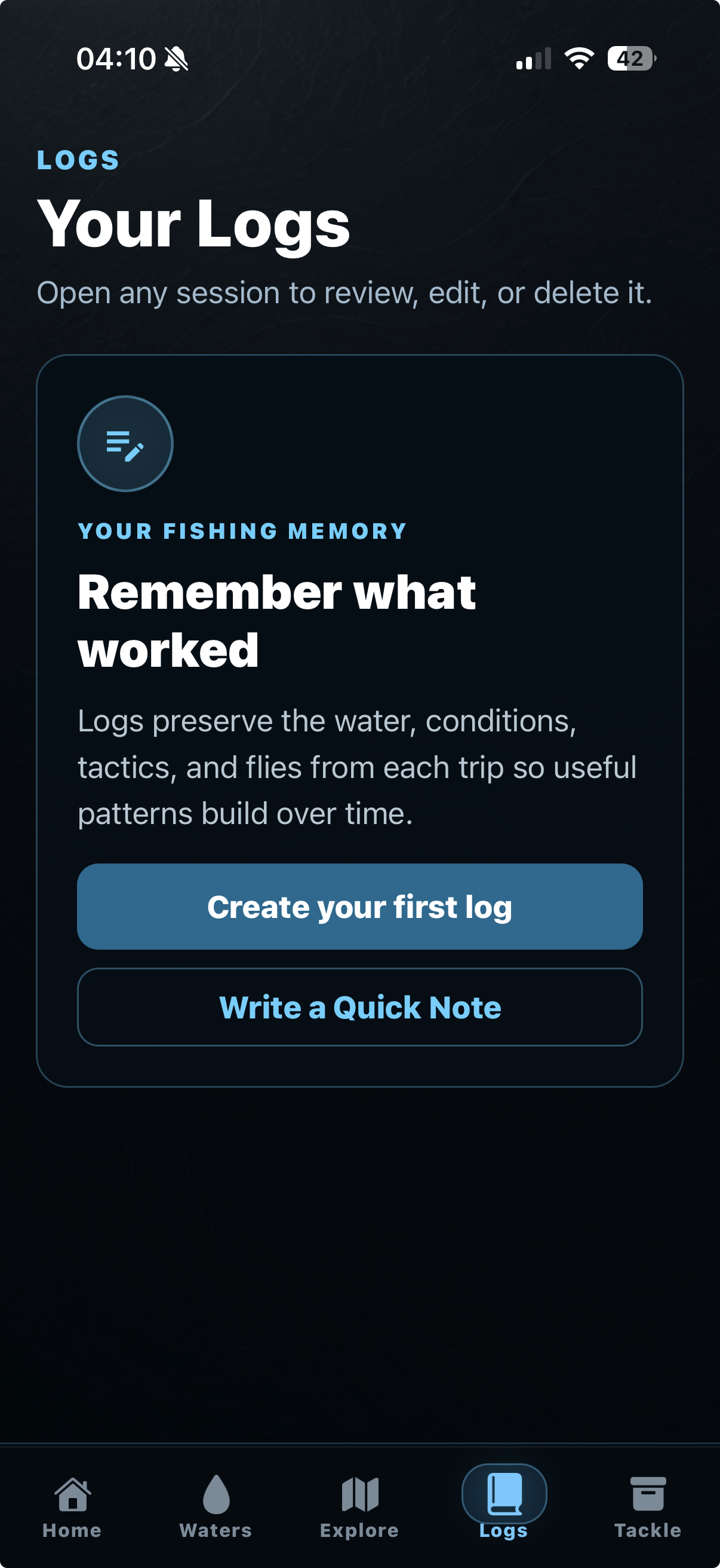 TUFFC redesigned fishing logs screen