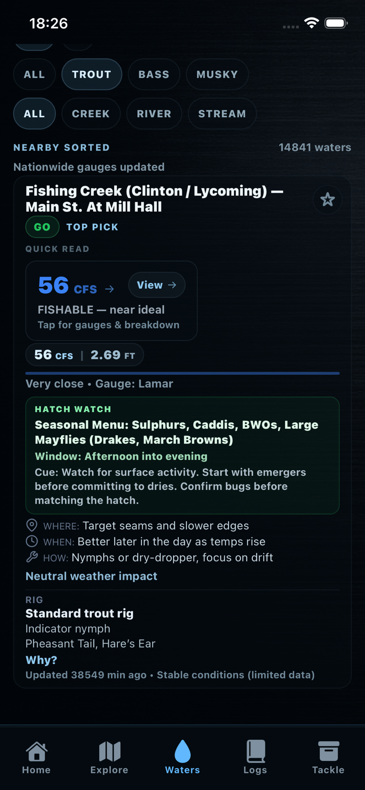 TUFFC water recommendation and pattern screen